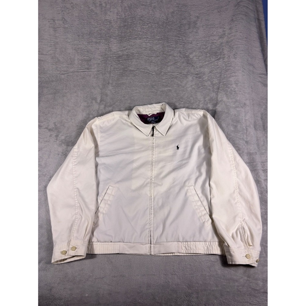 Vintage Polo By Ralph Lauren Harrington Jacket Mens L White Bi-Swing Windbreaker